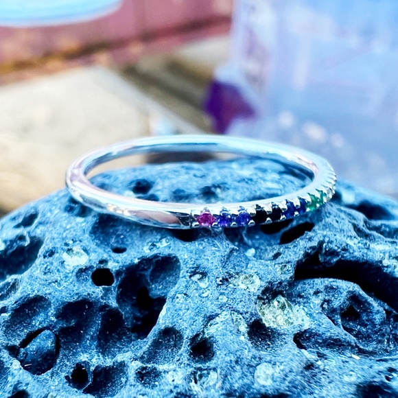 Ruby, Emerald or Sapphire Skinny Bands Sterling Silver 925, Stacking rings - Picture 13 of 13